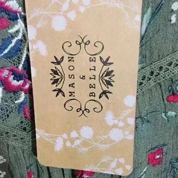 Mason Belle Blouse Top Womens Medium Maroon Floral Green Stretch Keyhole Boho - Picture 3 of 16